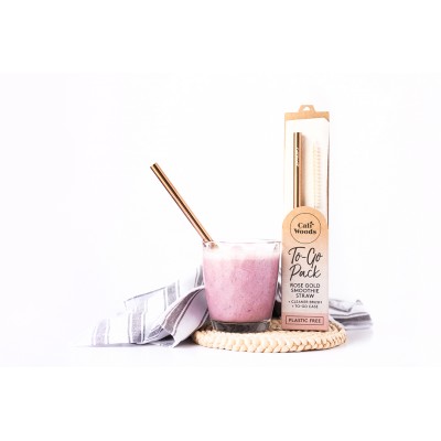 Rose Gold Smoothie Straw To-Go Pack (incl brush and bag) by Caliwoods