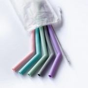 Silicone Straws - 5 Pack Plus Cleaning Brush