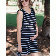 Mrs Smith Maternity Diagonal Striped Breastfeeding Tunic Dress - Black & White Stripe