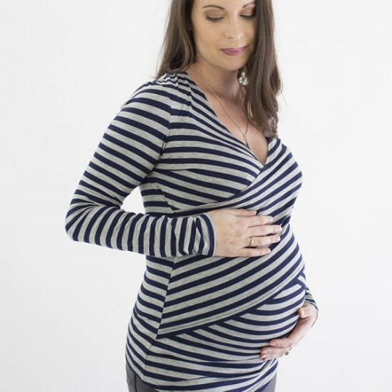 Mrs Smith Maternity Striped Crossover Breastfeeding Long Sleeve Top
